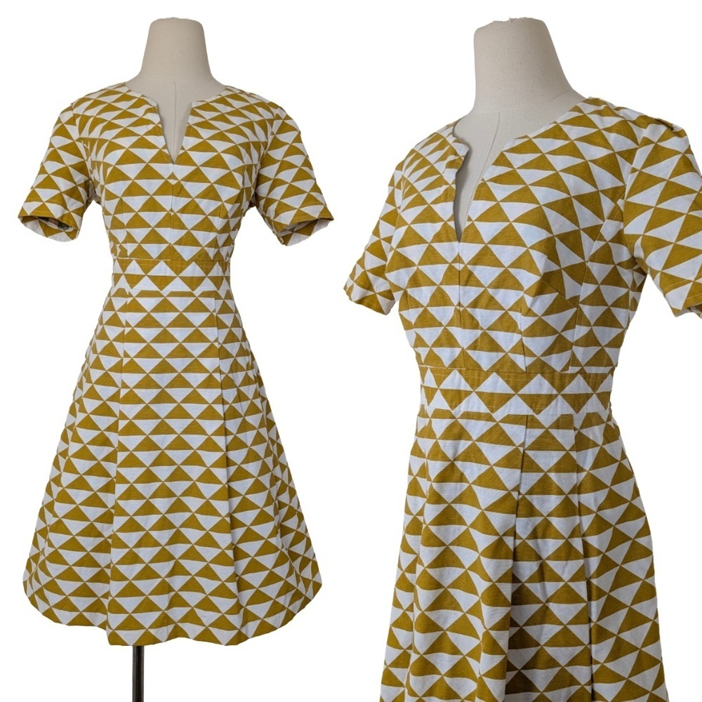 Geometric Mini Dress Circle Skirt Short Sleeve Fit Flare